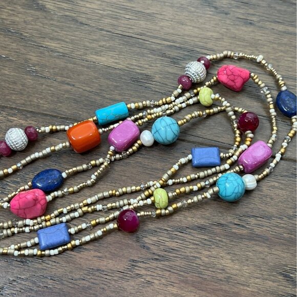 CHICO'S "Skylar" Multicolor Stone Beads Double Strand Necklace & Earring Set NWT - Picture 6 of 9